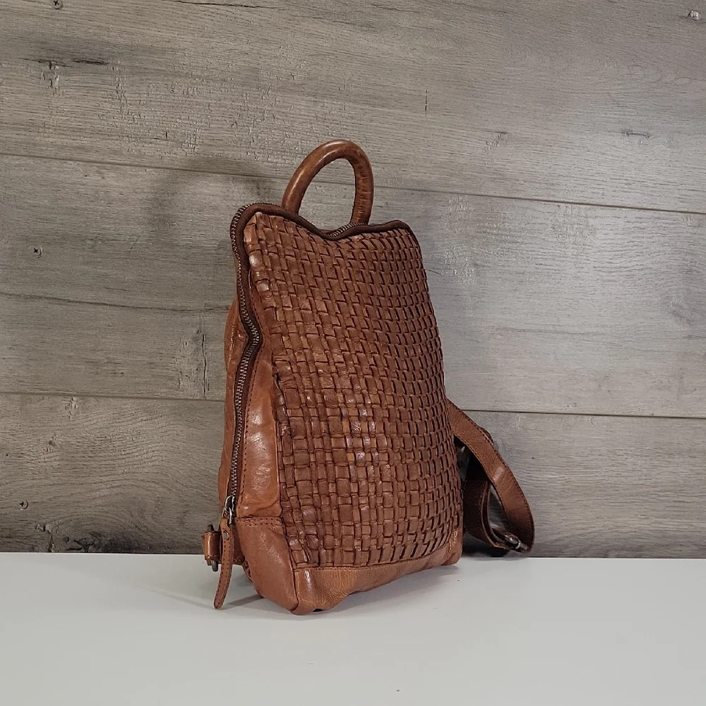 Vilenca Holland for Anthropologie Cognac Brown Woven Leather Backpack